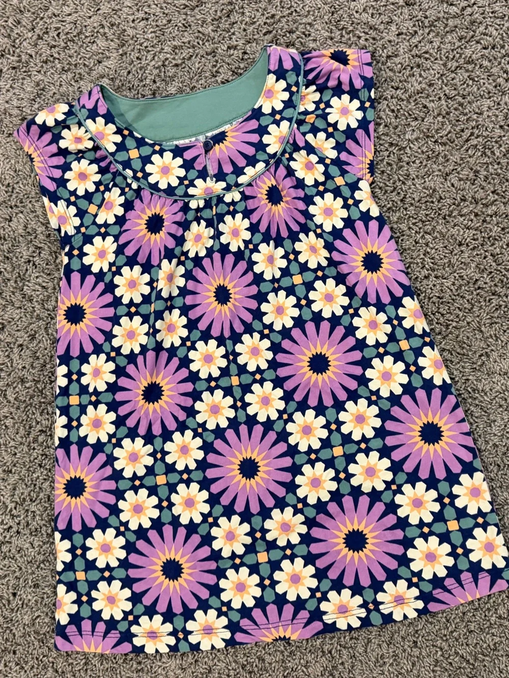 Tea Collection Floral Sleeveless Shift Dress in Navy, Purple & Cream, Size 7